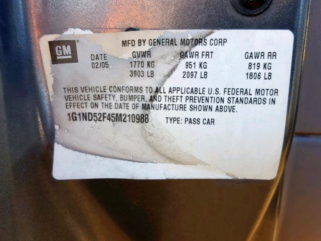 1G1ND52F45M210988 - 2005 CHEVROLET CLASSIC GRAY photo 10