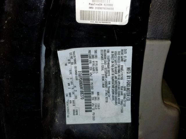 1FAFP34N06W188270 - 2006 FORD FOCUS ZX4 BLACK photo 10