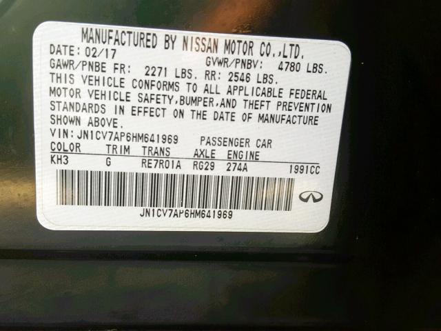 JN1CV7AP6HM641969 - 2017 INFINITI Q50 BASE BLACK photo 10