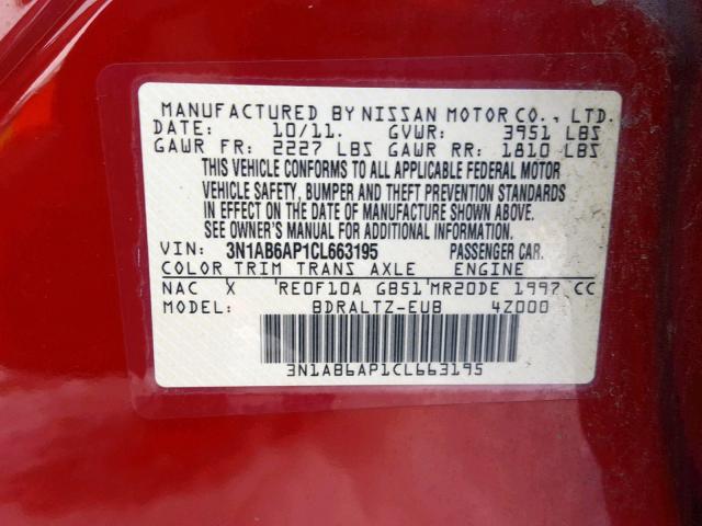 3N1AB6AP1CL663195 - 2012 NISSAN SENTRA 2.0 RED photo 10