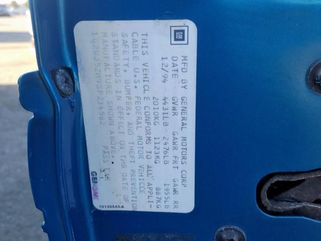 1G2WJ52M9SF234582 - 1995 PONTIAC GRAND PRIX BLUE photo 10