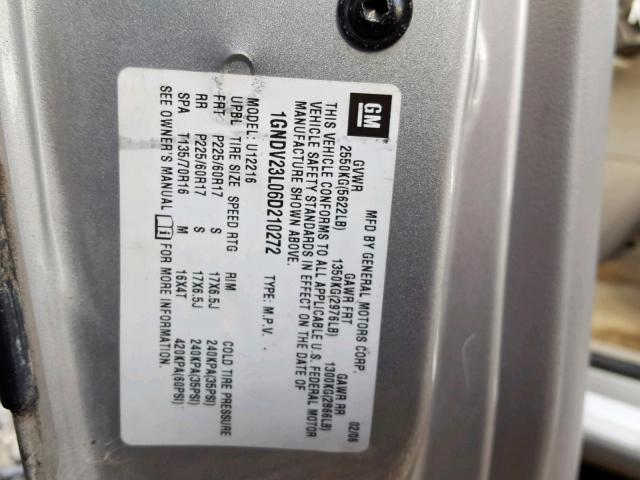 1GNDV23L06D210272 - 2006 CHEVROLET UPLANDER L Gümüş foto 10