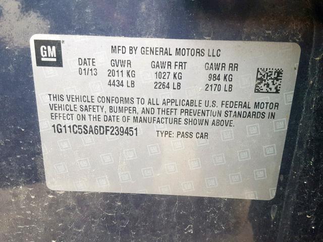 1G11C5SA6DF239451 - 2013 CHEVROLET MALIBU 1LT 蓝色 照片 10