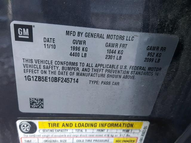 1G1ZB5E10BF245714 - 2011 CHEVROLET MALIBU LS 灰色 照片 10