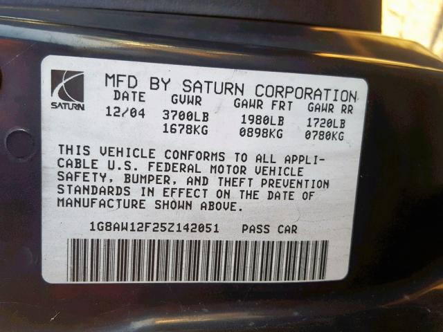 1G8AW12F25Z142051 - 2005 SATURN ION LEVEL BLUE photo 10