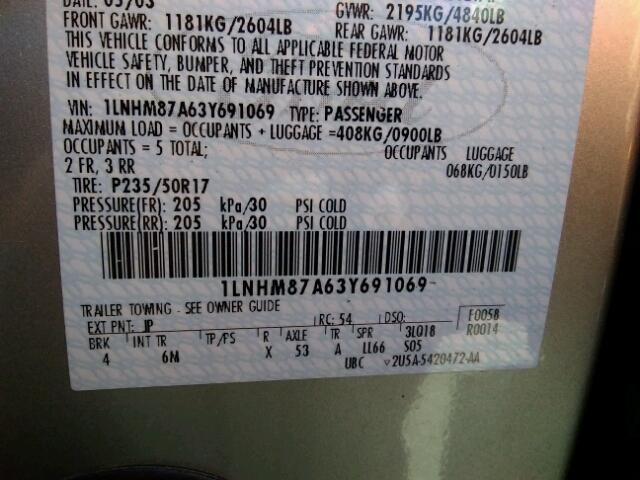 1LNHM87A63Y691069 - 2003 LINCOLN LS فضي صورة 10