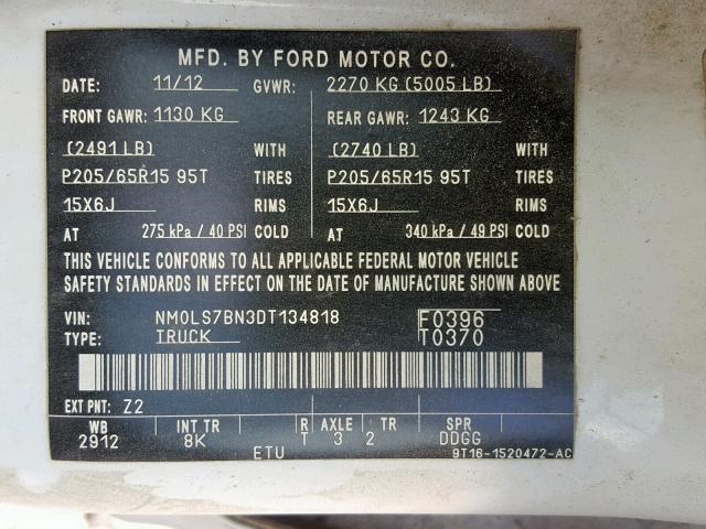 NM0LS7BN3DT134818 - 2013 FORD TRANSIT CO WHITE photo 10