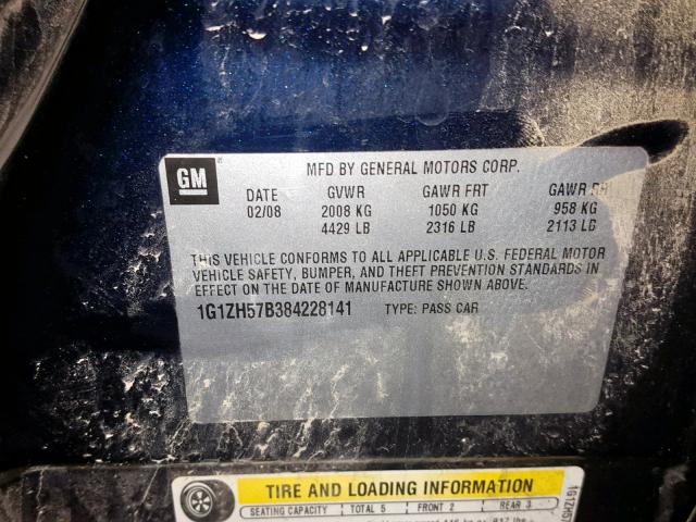 1G1ZH57B384228141 - 2008 CHEVROLET MALIBU 1LT BLUE photo 10