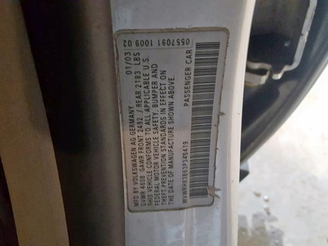 WVWRH63B63P346419 - 2003 VOLKSWAGEN PASSAT GLX 银色 照片 10