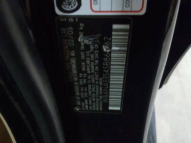 WBANA53545B864162 - 2005 BMW 525 I BLACK photo 10