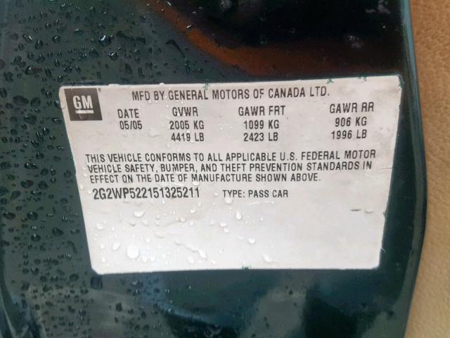 2G2WP522841118734 - 2004 PONTIAC GRAND PRIX GREEN photo 10