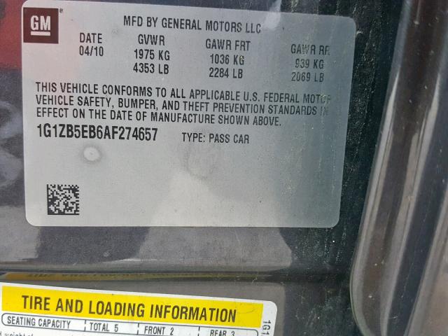 1G1ZB5EB6AF274657 - 2010 CHEVROLET MALIBU LS SILVER photo 10