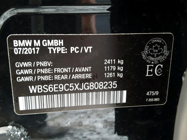 WBS6E9C5XJG808235 - 2018 BMW M6 GRAN CO BLACK photo 10