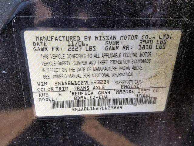 3N1AB61E27L633224 - 2007 NISSAN SENTRA 2.0 BLACK photo 10