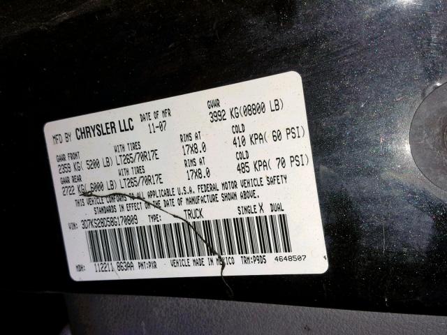 3D7KS28D58G170809 - 2008 DODGE RAM 2500 S შავი ფოტო 10