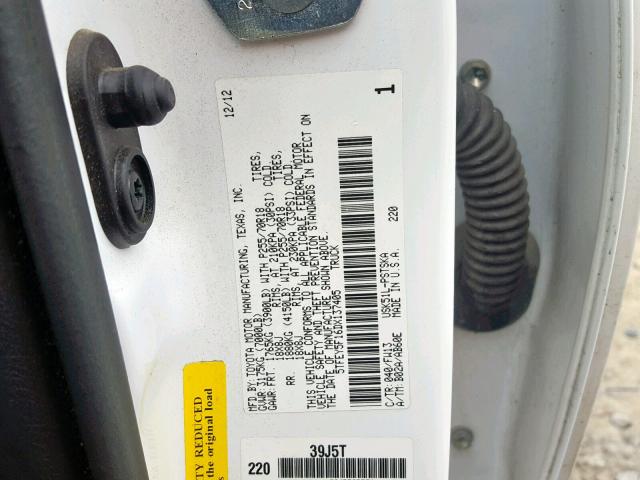 5TFEY5F16DX137405 - 2013 TOYOTA TUNDRA CRE WHITE photo 10