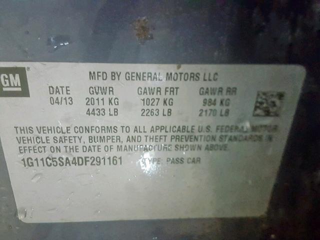 1G11C5SA4DF291161 - 2013 CHEVROLET MALIBU 1LT BLUE photo 10