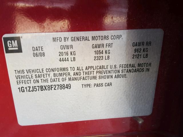 1G1ZJ57BX8F278849 - 2008 CHEVROLET MALIBU 2LT RED photo 10