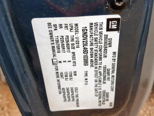 1GNDV23L46D103869 - 2006 CHEVROLET UPLANDER L Yaşıl foto 10