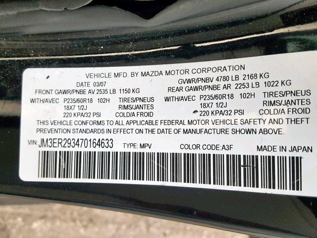 JM3ER293470164633 - 2007 MAZDA CX-7 BLACK photo 10