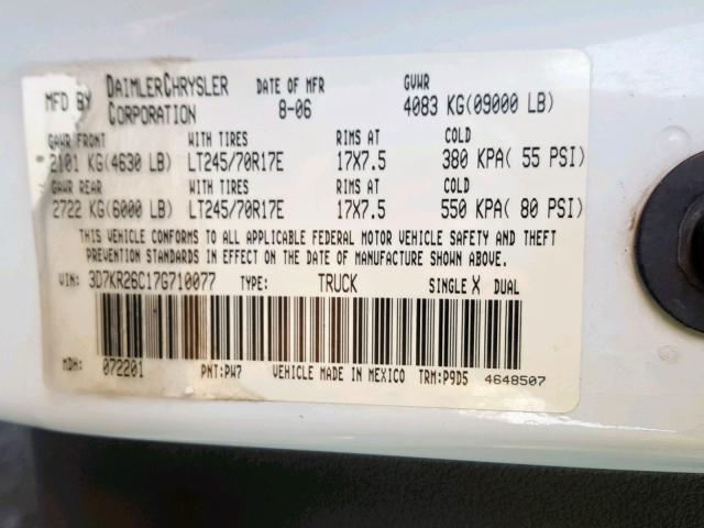 3D7KR26C17G710077 - 2007 DODGE RAM 2500 S Ağ foto 10