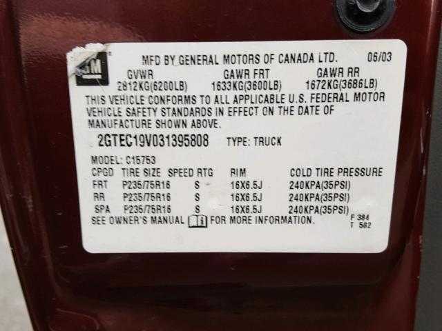 2GTEC19V031395808 - 2003 GMC NEW SIERRA RED photo 10