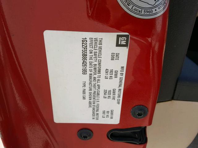 1G2ZF55B864261959 - 2006 PONTIAC G6 SE RED photo 10