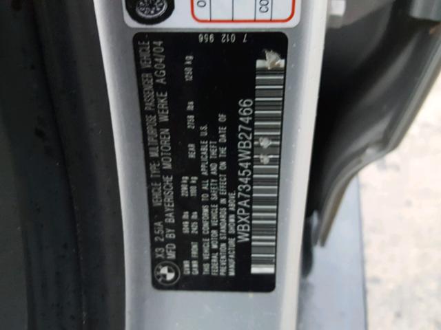 WBXPA73454WB27466 - 2004 BMW X3 2.5I SILVER photo 10