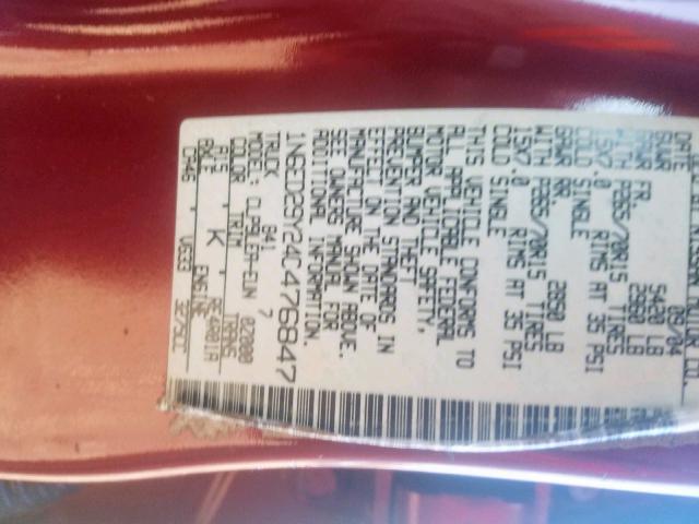 1N6ED29Y24C476847 - 2004 NISSAN FRONTIER C RED photo 10