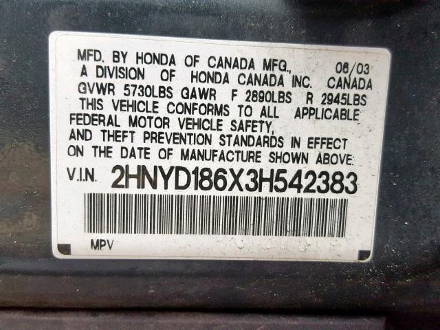 2HNYD186X3H542383 - 2003 ACURA MDX TOURIN BLUE photo 10