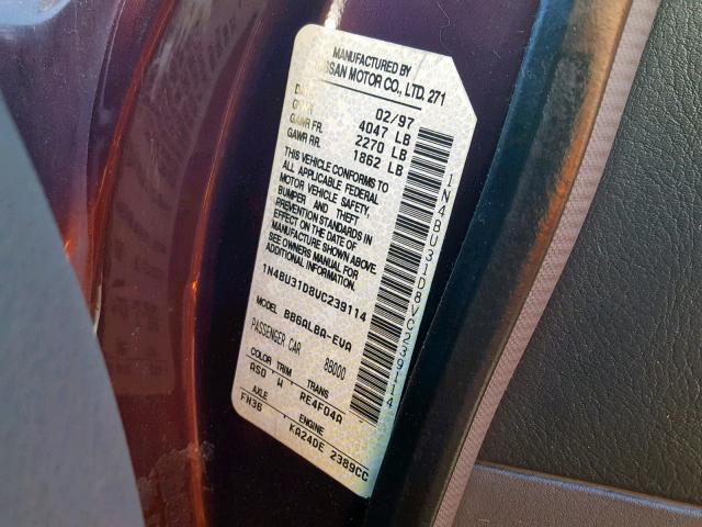 1N4BU31D8VC239114 - 1997 NISSAN ALTIMA XE MAROON photo 10