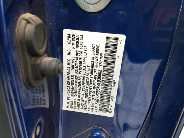 5J6YH285X4L038003 - 2004 HONDA ELEMENT EX BLUE photo 10