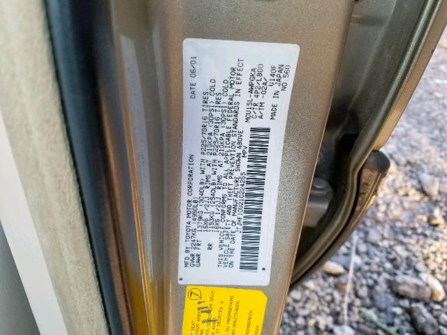 JTJHF10U210224265 - 2001 LEXUS RX 300 TAN photo 10