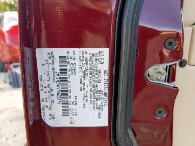 2MEFM74V27X620775 - 2007 MERCURY GRAND MARQ BURGUNDY photo 10