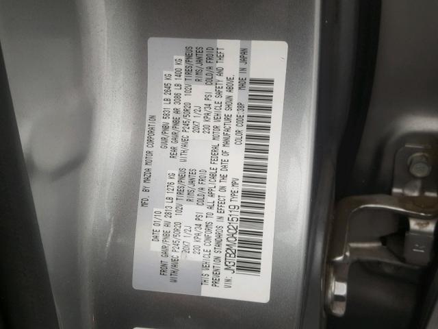 JM3TB2MV0A0215119 - 2010 MAZDA CX-9 SILVER photo 10