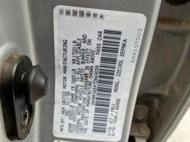 1NXBR32E47Z843058 - 2007 TOYOTA COROLLA SILVER photo 10