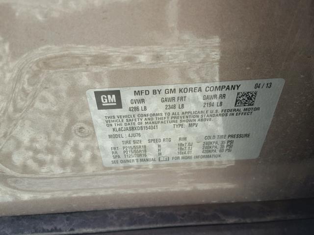 KL4CJASBXDB154041 - 2013 BUICK ENCORE SILVER photo 10