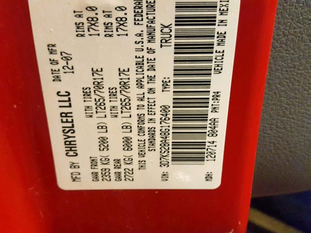 3D7KS28A48G176400 - 2008 DODGE RAM 2500 S წითელი ფოტო 10