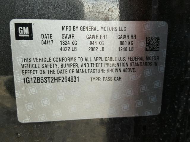 1G1ZB5ST2HF264831 - 2017 CHEVROLET MALIBU LS CHARCOAL photo 10