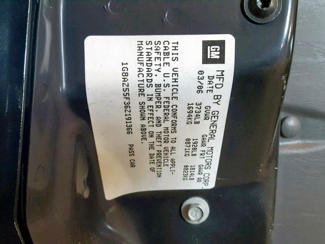 1G8AZ55F36Z191366 - 2006 SATURN ION LEVEL BLACK photo 10