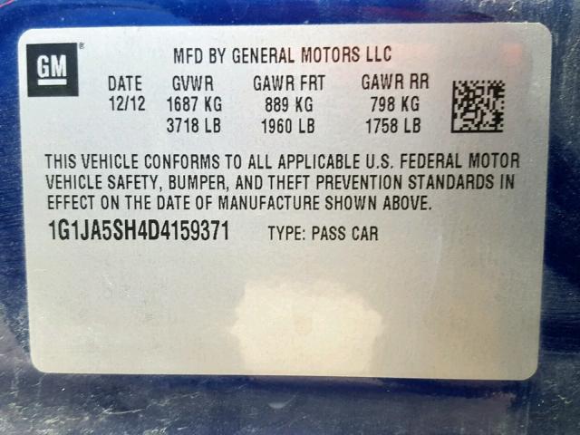 1G1JA5SH4D4159371 - 2013 CHEVROLET SONIC LS 蓝色 照片 10