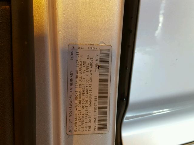 WVGMM77L95D071885 - 2005 VOLKSWAGEN TOUAREG 4. SILVER photo 10