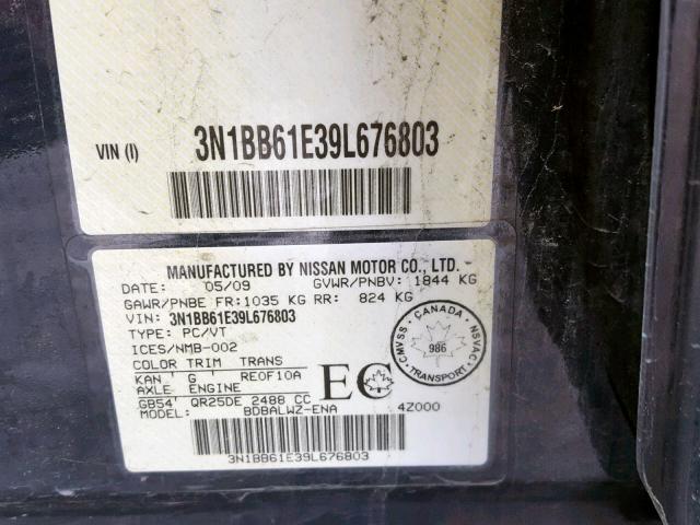 3N1BB61E39L676803 - 2009 NISSAN SENTRA SE- CHARCOAL photo 10