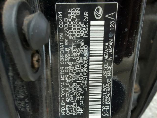 JTHBD192940088400 - 2004 LEXUS IS 300 BLACK photo 10