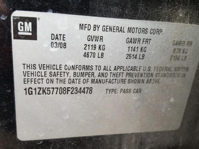 1G1ZK57708F234478 - 2008 CHEVROLET MALIBU LTZ 黑色 照片 10