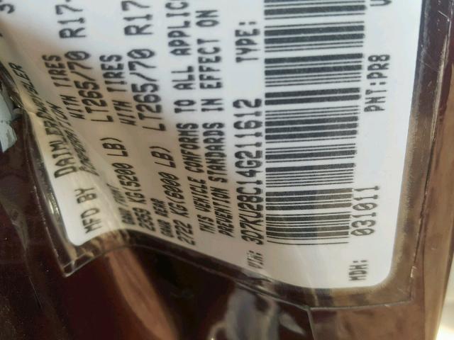 3D7KU28C14G211612 - 2004 DODGE RAM 2500 S ბურგუნდია ფოტო 10