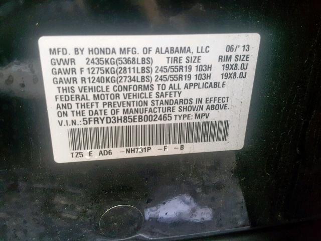 5FRYD3H85EB002465 - 2014 ACURA MDX ADVANC BLACK photo 10