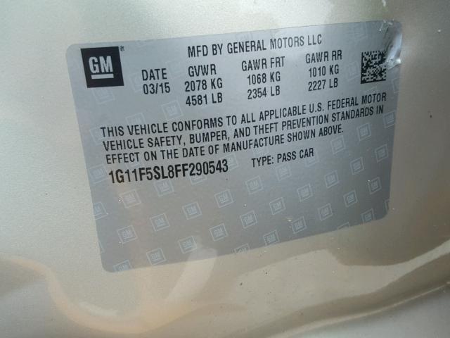 1G11F5SL8FF290543 - 2015 CHEVROLET MALIBU LTZ ოქროსფერი ფოტო 10