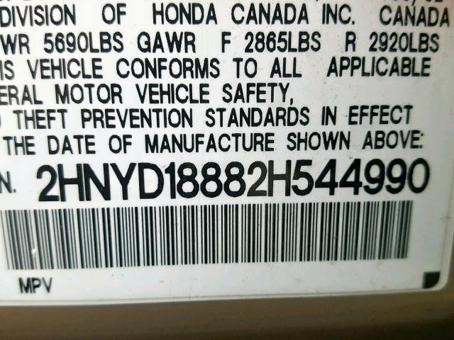 2HNYD18882H544990 - 2002 ACURA MDX TOURIN BEIGE photo 10