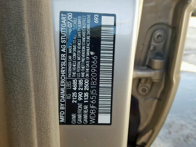 WDBJF65J51B209066 - 2001 MERCEDES-BENZ E 320 CREAM photo 10